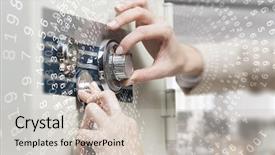  Presentation with safe - Beautiful theme featuring finger padlock - woman open safe mixed media backdrop and a soft green colored foreground