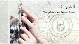  Presentation with safe - PPT layouts enhanced with finger padlock - woman open safe background and a sky blue colored foreground