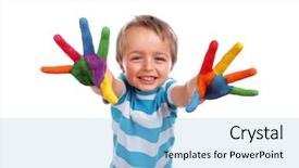  Presentation with colorful hand prints - Beautiful PPT layouts featuring finger painting - boy with hands painted backdrop and a light blue colored foreground