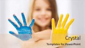  Presentation with school art and music - PPT layouts enhanced with finger painting - education school art and painitng background and a yellow colored foreground