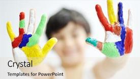  Presentation with colorful hand prints - Amazing PPT layouts having finger painting - little boy with hands painted backdrop and a lemonade colored foreground