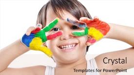  Presentation with messy - Slides enhanced with finger painting - messy hands childhood background and a  colored foreground