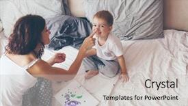  Presentation with painting old - PPT layouts enhanced with finger painting - young mother with her 2 background and a light gray colored foreground