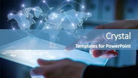  Presentation with networking - Cool new slide set with finger pointing - global communication and networking backdrop and a teal colored foreground