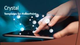  Presentation with social - Beautiful slide set featuring finger pointing on tablet pc backdrop and a ocean colored foreground