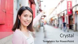  Presentation with macau - PPT layouts with finger pointing up at macau background and a  colored foreground