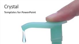  Presentation with hand washing - Beautiful PPT theme featuring finger pressing down on pump backdrop and a  colored foreground