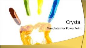  Presentation with hand print - Beautiful presentation design featuring finger print - close up of colorful hand backdrop and a white colored foreground