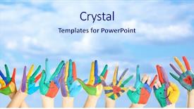  Presentation with finger - Cool new presentation theme with finger print - painted hands with smile backdrop and a sky blue colored foreground