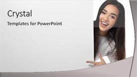 Presentation with airport boarding board - Colorful PPT theme enhanced with finger print images - young woman with blank advertising backdrop and a  colored foreground
