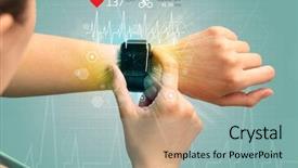 Presentation with pulse - Presentation design featuring finger pulse monitor - hand with smartwatch and cycling background and a  colored foreground