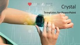  Presentation with modern medicine cardiology concept mixed - Amazing presentation theme having finger pulse monitor - hand with smartwatch and cycling backdrop and a  colored foreground
