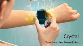  Presentation with pulse - Beautiful PPT theme featuring finger pulse monitor - hand with smartwatch and cycling backdrop and a light blue colored foreground