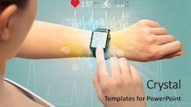  Presentation with pulse - Slide set featuring finger pulse monitor - hand with smartwatch and cycling background and a light blue colored foreground