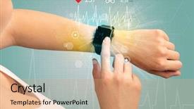  Presentation with pulse - Presentation with finger pulse monitor - hand with smartwatch and cycling background and a coral colored foreground