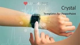  Presentation with cycling - Slide deck having finger pulse monitor - hand with smartwatch and cycling background and a light blue colored foreground