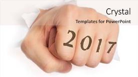  Presentation with tattoo - PPT theme consisting of finger punch - hand with 2017 tattoo punching background and a lemonade colored foreground