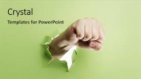  Presentation with cardboard - Amazing presentation theme having finger punch - man punching through green cardboard backdrop and a soft green colored foreground