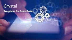  Presentation with finger - Slide set with finger setting the phone with dark background background and a ocean colored foreground