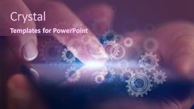  Presentation with finger - Cool new PPT theme with finger-setting-the-phone backdrop and a violet colored foreground