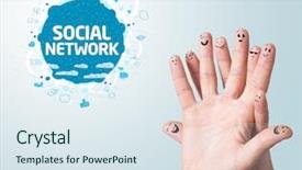  Presentation with network social media sns internet - Theme enhanced with happy finger smileys with social background and a sky blue colored foreground