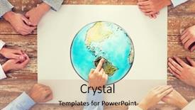  Presentation with virtual team global - Cool new slide deck with finger to earth globe picture backdrop and a  colored foreground