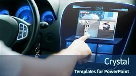  Presentation with mass media - Beautiful slide deck featuring finger to monitor on car backdrop and a ocean colored foreground