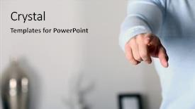  Presentation with action button - Slide deck consisting of finger touching - young man push button background and a  colored foreground