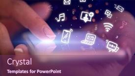  Presentation with hologram - Audience pleasing slide deck consisting of finger touching phone with hologram application icons and dark background backdrop and a violet colored foreground