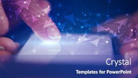  Presentation with network - Audience pleasing slide deck consisting of finger touching phone with human backdrop and a ocean colored foreground