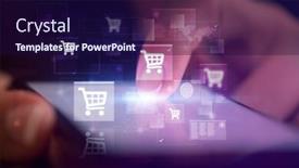  Presentation with online shopping - Colorful PPT theme enhanced with finger touching phone with online shopping concept and dark background backdrop and a navy blue colored foreground