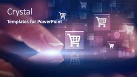  Presentation with online shopping - Slides featuring finger-touching-phone-with-online background and a navy blue colored foreground