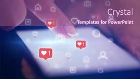  Presentation with social media - Presentation theme having finger-touching-phone-with-social background and a violet colored foreground