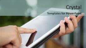  Presentation with hold hand - PPT theme with finger touching screen - hand hold white tablet background and a  colored foreground