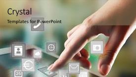  Presentation with hand touching finger digital - PPT theme with finger touching tablet pc screen background and a mint green colored foreground