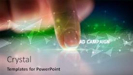  Presentation with campaign - Colorful PPT layouts enhanced with finger-touching-tablet-with-ad backdrop and a light gray colored foreground