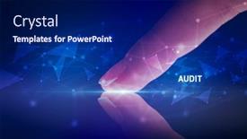  Presentation with audit - PPT layouts consisting of finger-touching-tablet-with-audit background and a navy blue colored foreground