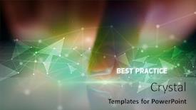  Presentation with best practice - Colorful presentation design enhanced with finger touching tablet with best practice inscription business concept backdrop and a mint green colored foreground