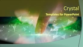  Presentation with connection - Colorful PPT theme enhanced with finger-touching-tablet-with-business backdrop and a tawny brown colored foreground