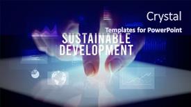  Presentation with finger - PPT layouts enhanced with finger-touching-tablet-with-business background and a navy blue colored foreground