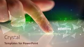  Presentation with connection - Slide set having finger-touching-tablet-with-business background and a soft green colored foreground