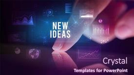  Presentation with new business ideas - Colorful presentation theme enhanced with finger touching tablet with charts and new ideas inscription business concept backdrop and a wine colored foreground