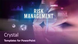  Presentation with risk management - Beautiful PPT theme featuring tablet with charts and risk backdrop and a violet colored foreground