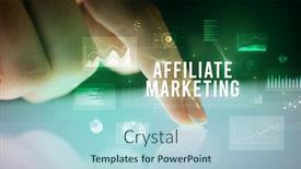  Presentation with affiliate marketing - Presentation theme featuring finger touching tablet with charts and affiliate marketing inscription business concept background and a light blue colored foreground
