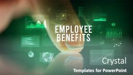  Presentation with employee benefits - Cool new slides with finger-touching-tablet-with-charts backdrop and a ocean colored foreground