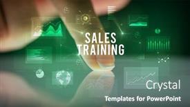  Presentation with business training - PPT theme featuring finger-touching-tablet-with-charts background and a ocean colored foreground