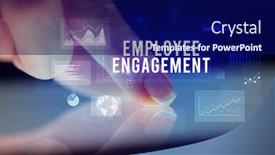  Presentation with engagement - Theme with finger-touching-tablet-with-charts background and a navy blue colored foreground