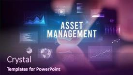  Presentation with asset management - Cool new presentation theme with finger-touching-tablet-with-charts backdrop and a violet colored foreground
