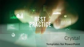  Presentation with best practice - Slides enhanced with finger-touching-tablet-with-charts background and a seafoam green colored foreground