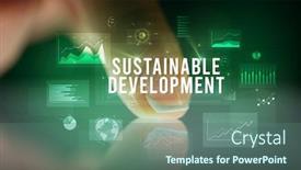  Presentation with sustainable development - PPT theme with finger-touching-tablet-with-charts background and a ocean colored foreground